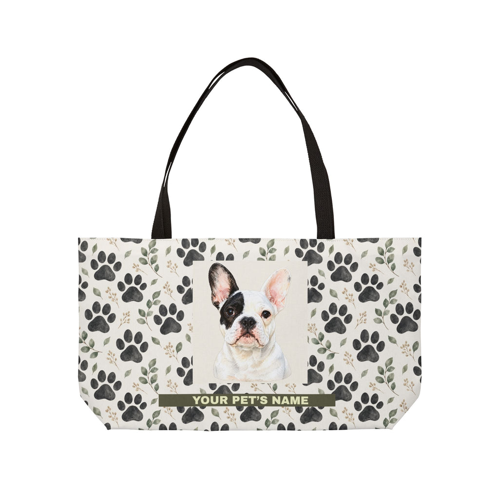 Personalized Pet Paw Print Weekender Tote — Custom Name & Photo Dog Travel Bag