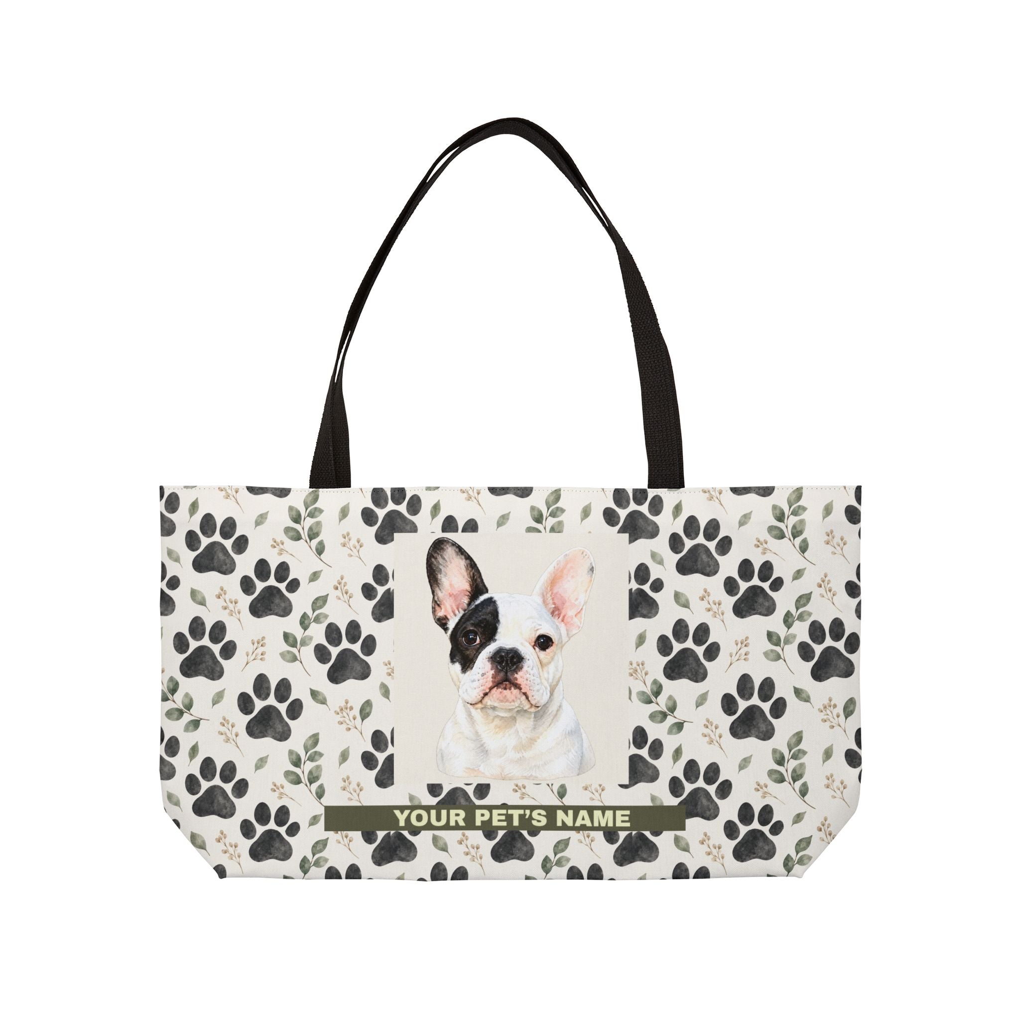 Personalized Pet Paw Print Weekender Tote — Custom Name & Photo Dog Travel Bag