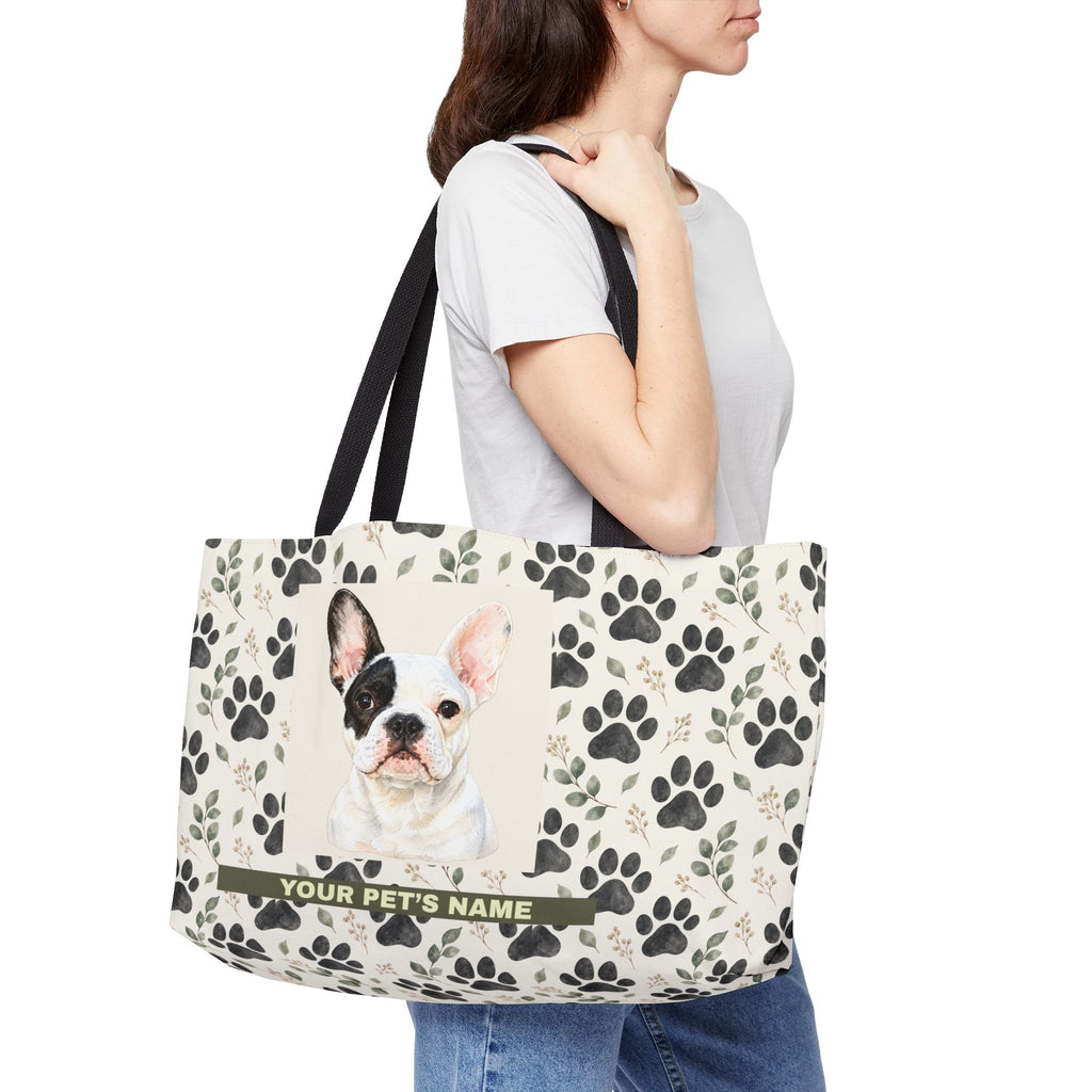 Personalized Pet Paw Print Weekender Tote — Custom Name & Photo Dog Travel Bag